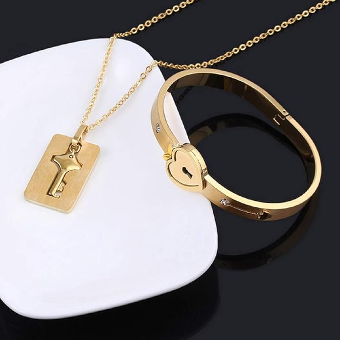 Couples Lock bracelet and key necklace set