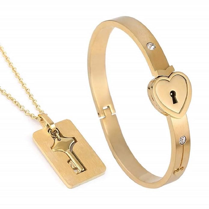 Couples Lock bracelet and key necklace set