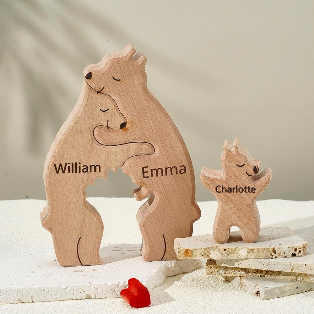 Bear Family Hug Wooden Decor