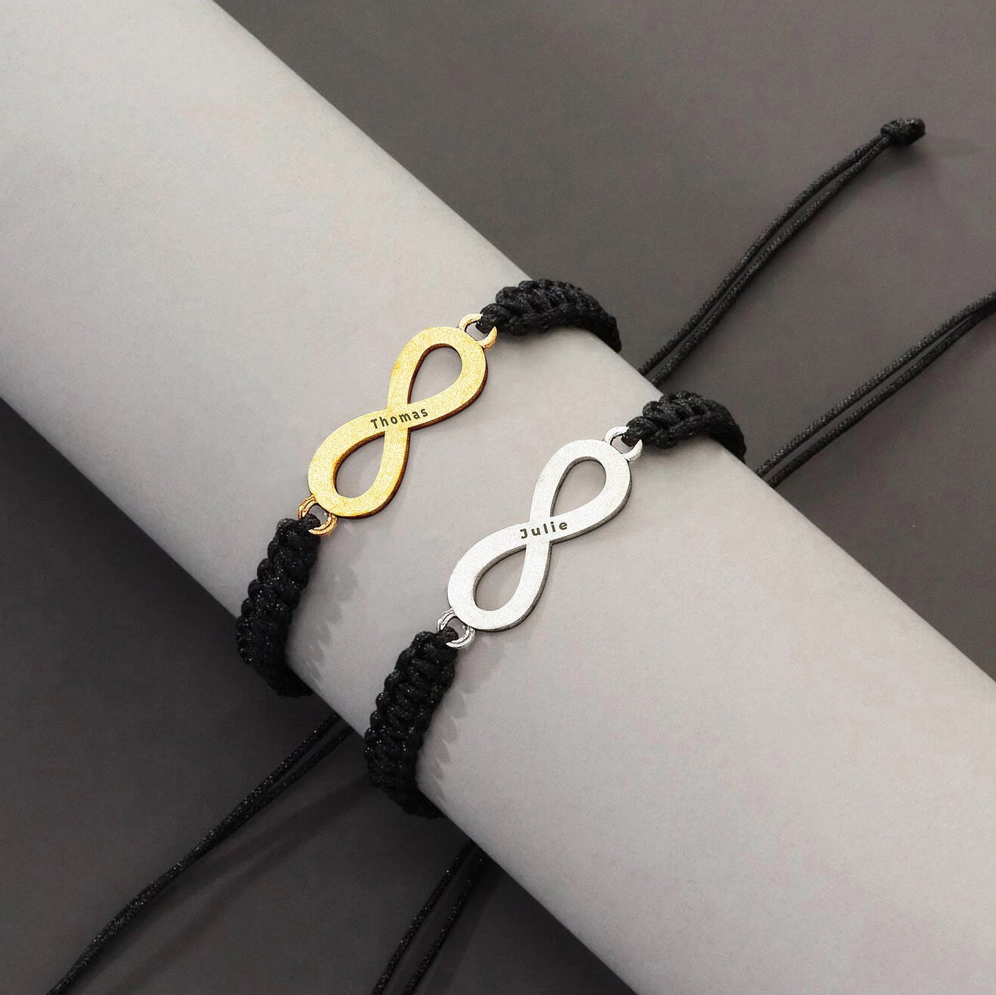 Forever Linked Personalized Infinity Couples Bracelet Set