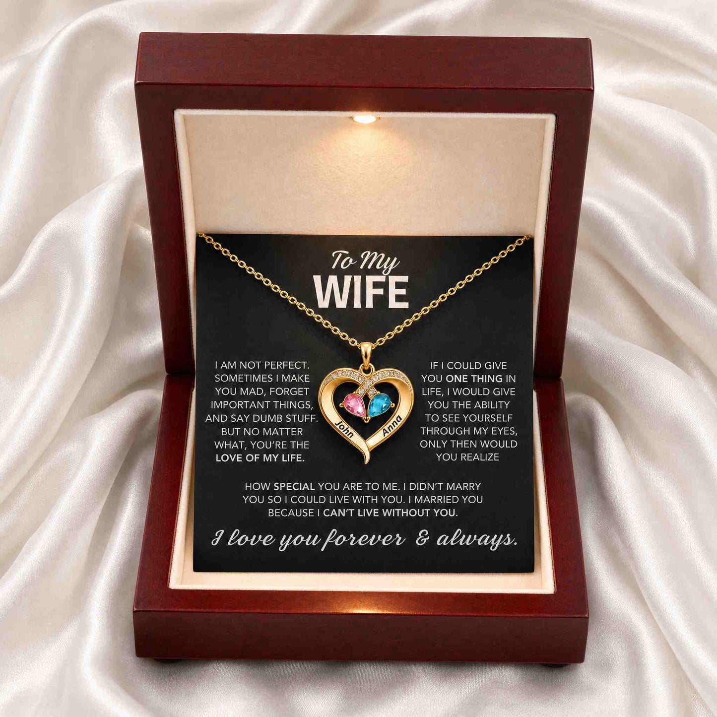 To My Wife – Birthstone Heart Necklace