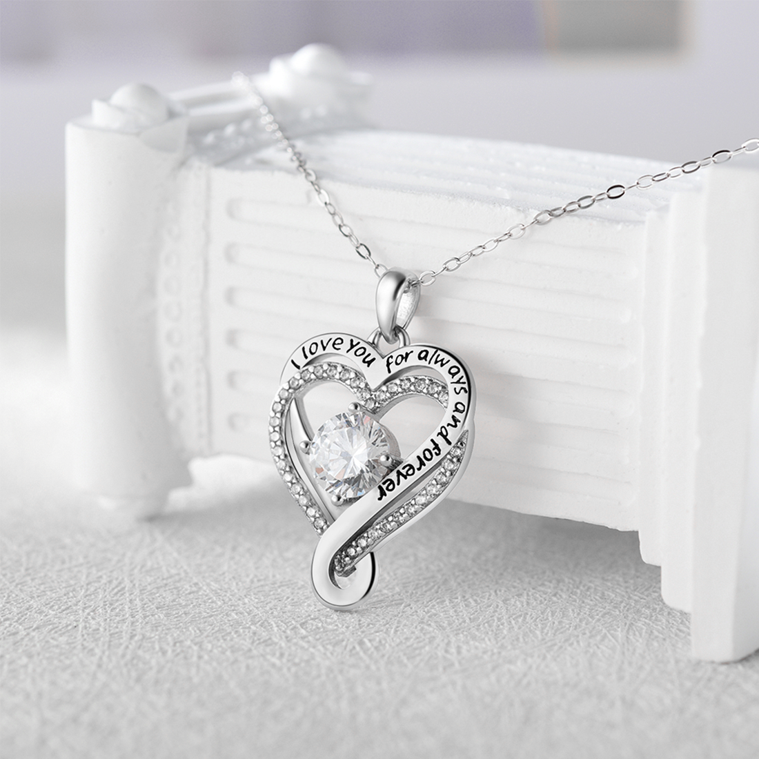 Engraved Heart Necklace for Wife with LED Box