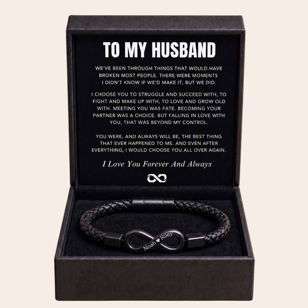 To My Husband Infinity Bracelet — Personalized Names Engraved Gift