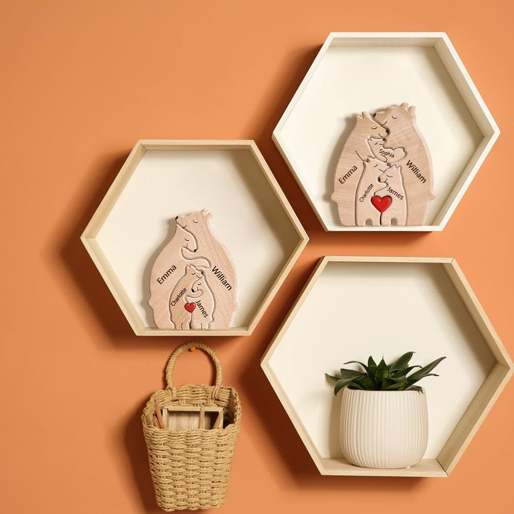 Bear Family Hug Wooden Decor