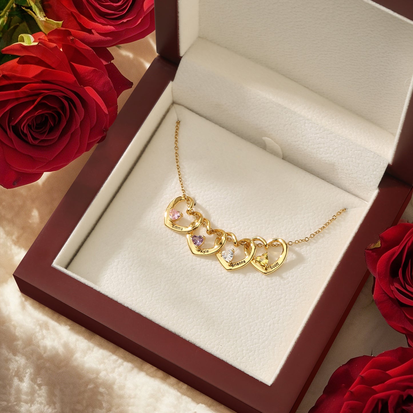 "Corazón de la familia" - Collar personalizado con piedra de nacimiento