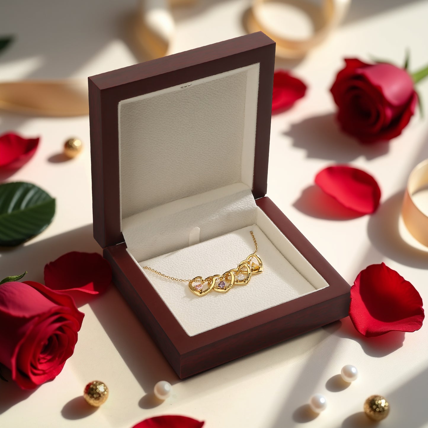 "Corazón de la familia" - Collar personalizado con piedra de nacimiento