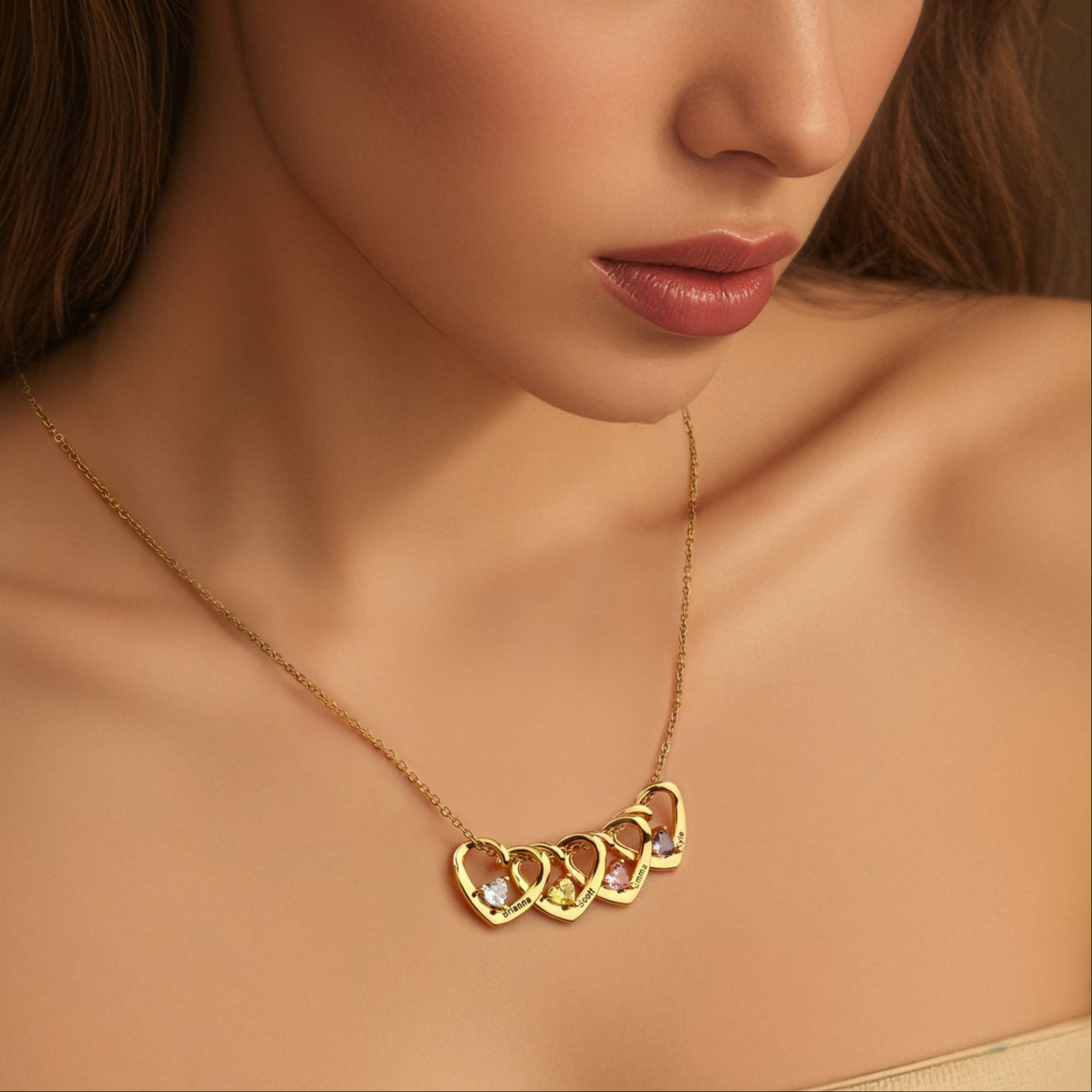 "Corazón de la familia" - Collar personalizado con piedra de nacimiento