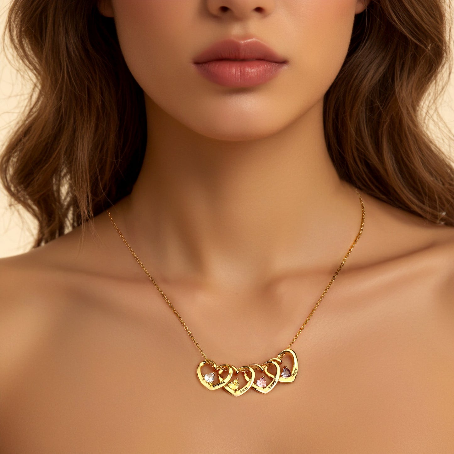 "Corazón de la familia" - Collar personalizado con piedra de nacimiento