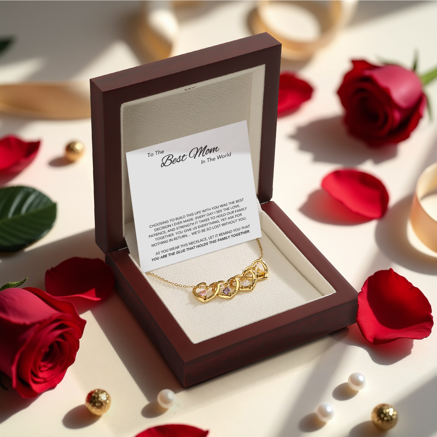 "Corazón de la familia" - Collar personalizado con piedra de nacimiento