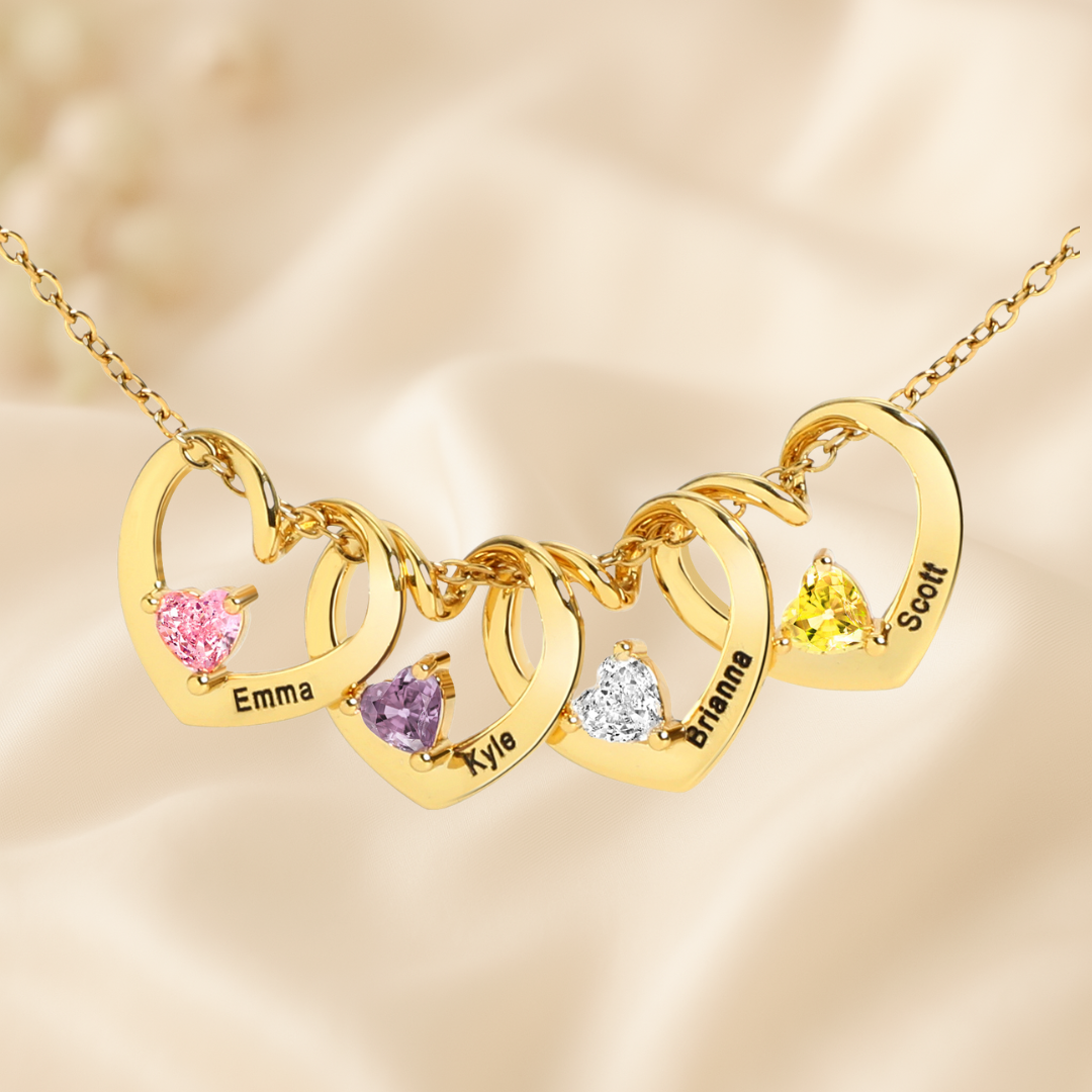 "Corazón de la familia" - Collar personalizado con piedra de nacimiento