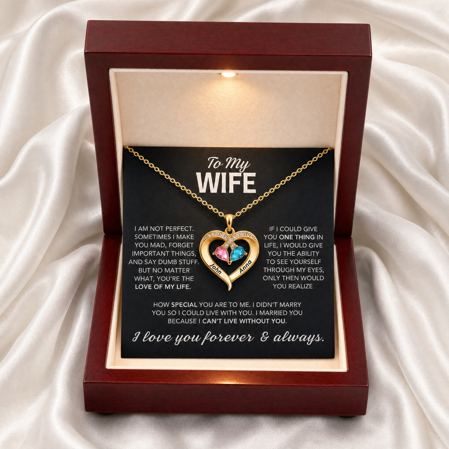To My Wife – Birthstone Heart Necklace
