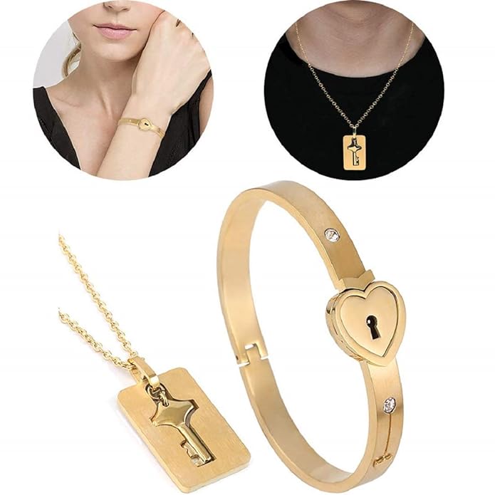 Couples Lock bracelet and key necklace set