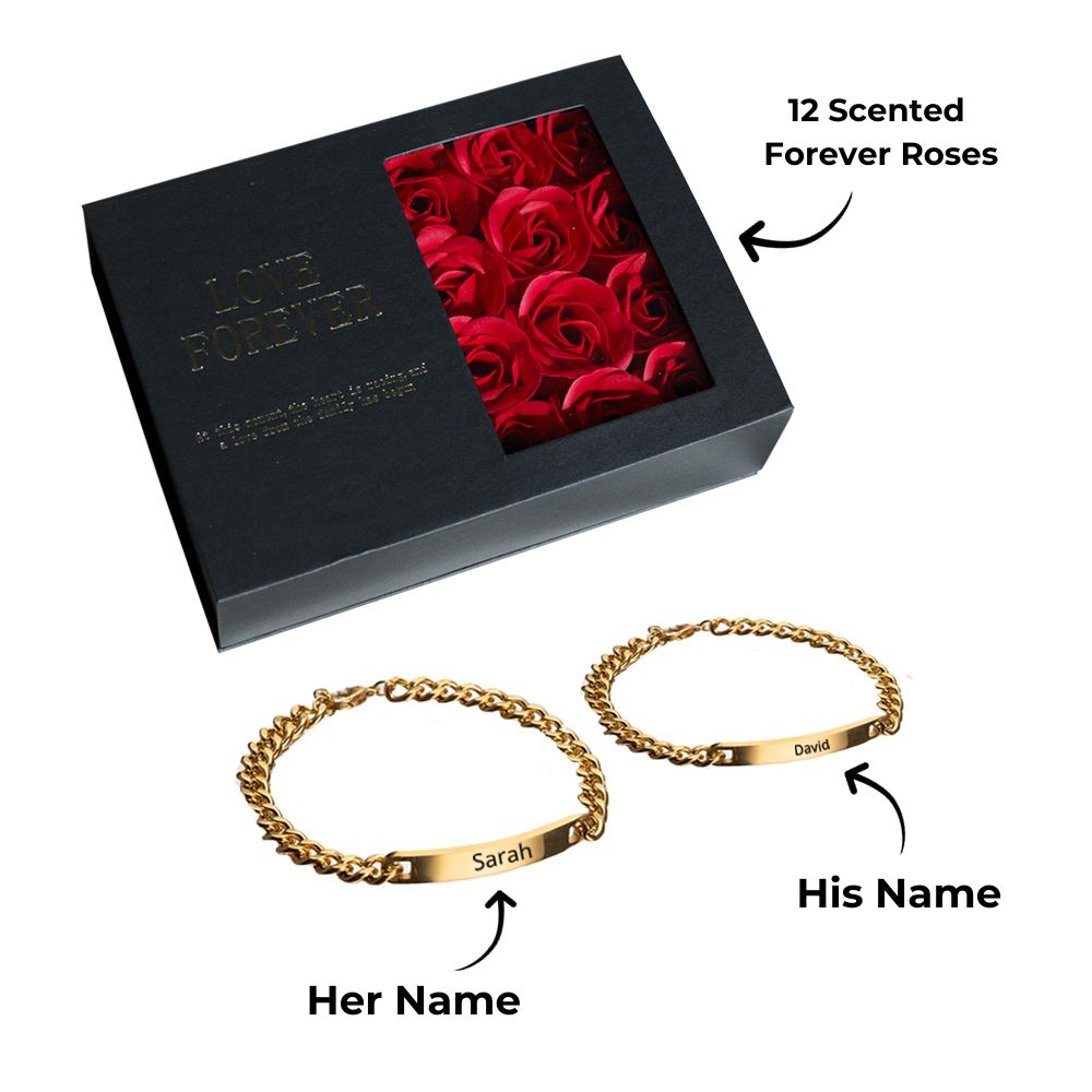 A Dozen Eternal Roses & Personalized Bracelet Gift Set