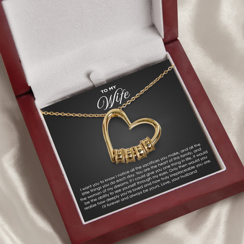 Gift box with heart necklace and message card