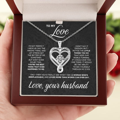 Engraved Heart Necklace for Wife with LED Box
