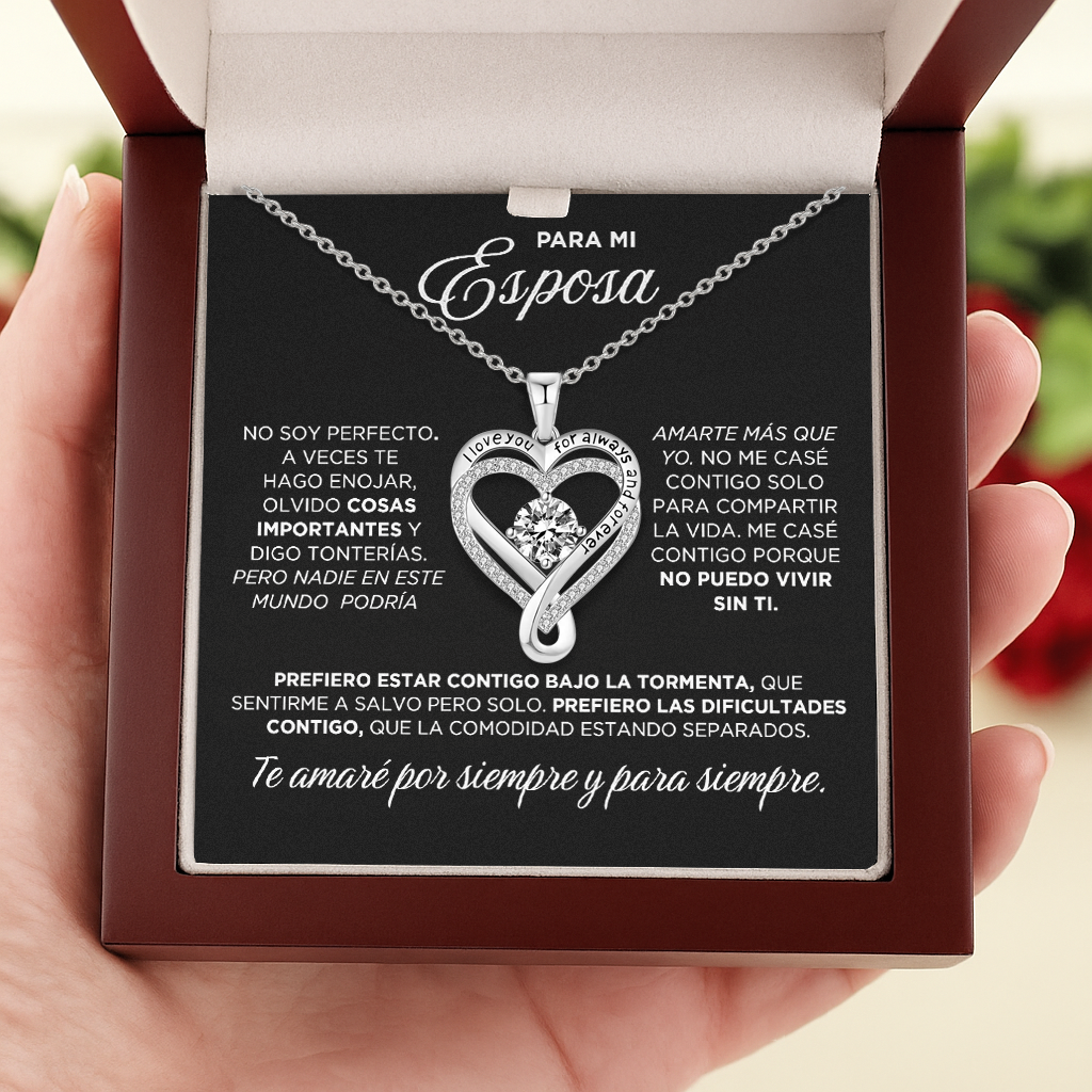 Collar de corazón grabado para esposa con caja LED