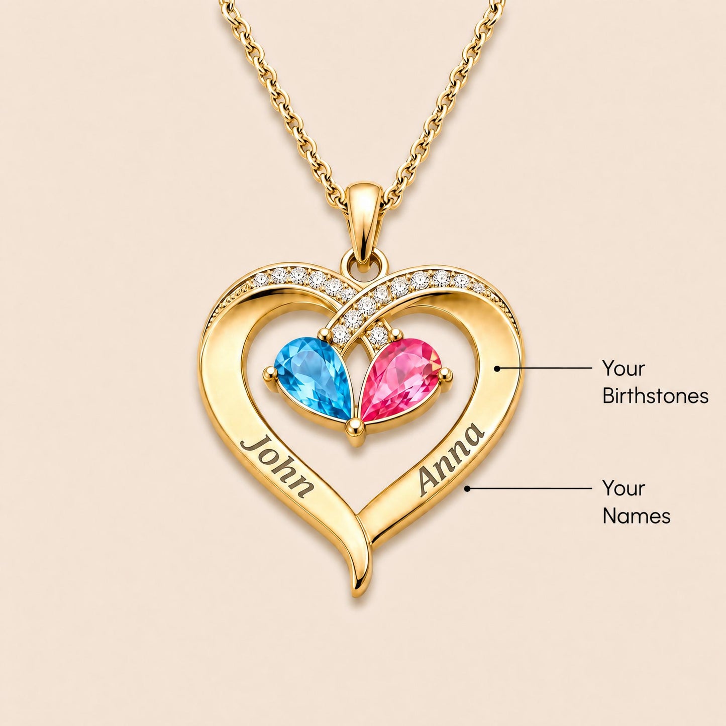 Para mi esposa: collar con corazón y piedra natal
