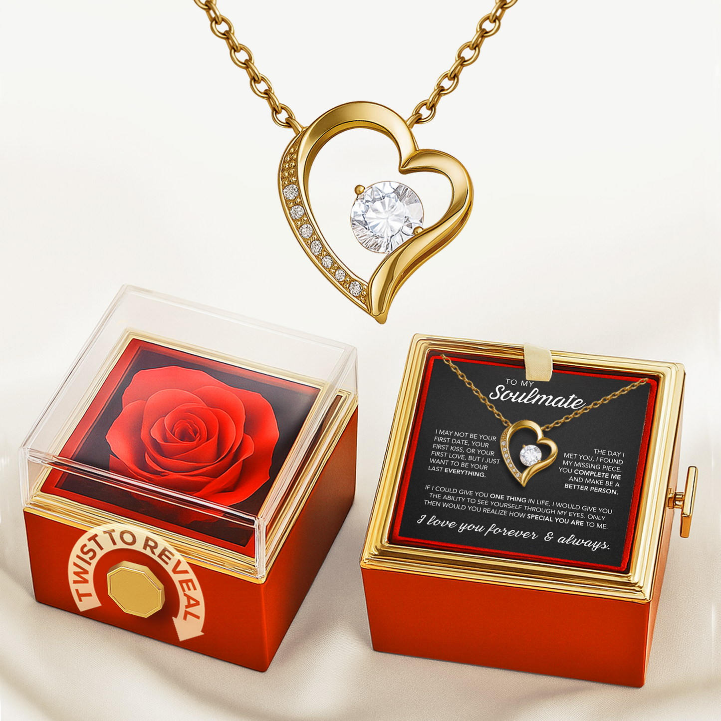 Forever & Always Eternal Rose and Heart Necklace