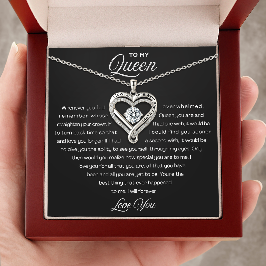 Engraved Heart Necklace for Wife with LED Box