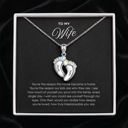 "Our Little Footprints" - Custom Name Baby Feet Necklace