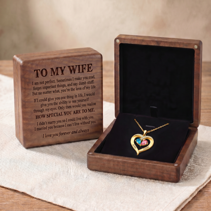 To My Wife – Birthstone Heart Necklace with Customized Box