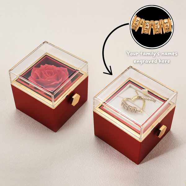 Heart of Our Family Necklace with Names Engraving & Forever Rose