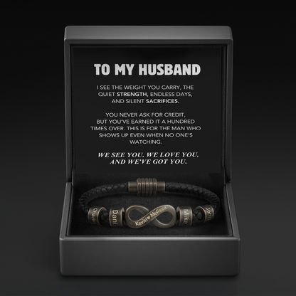Infinity Name Bracelet - For the Man Who Holds Us Together