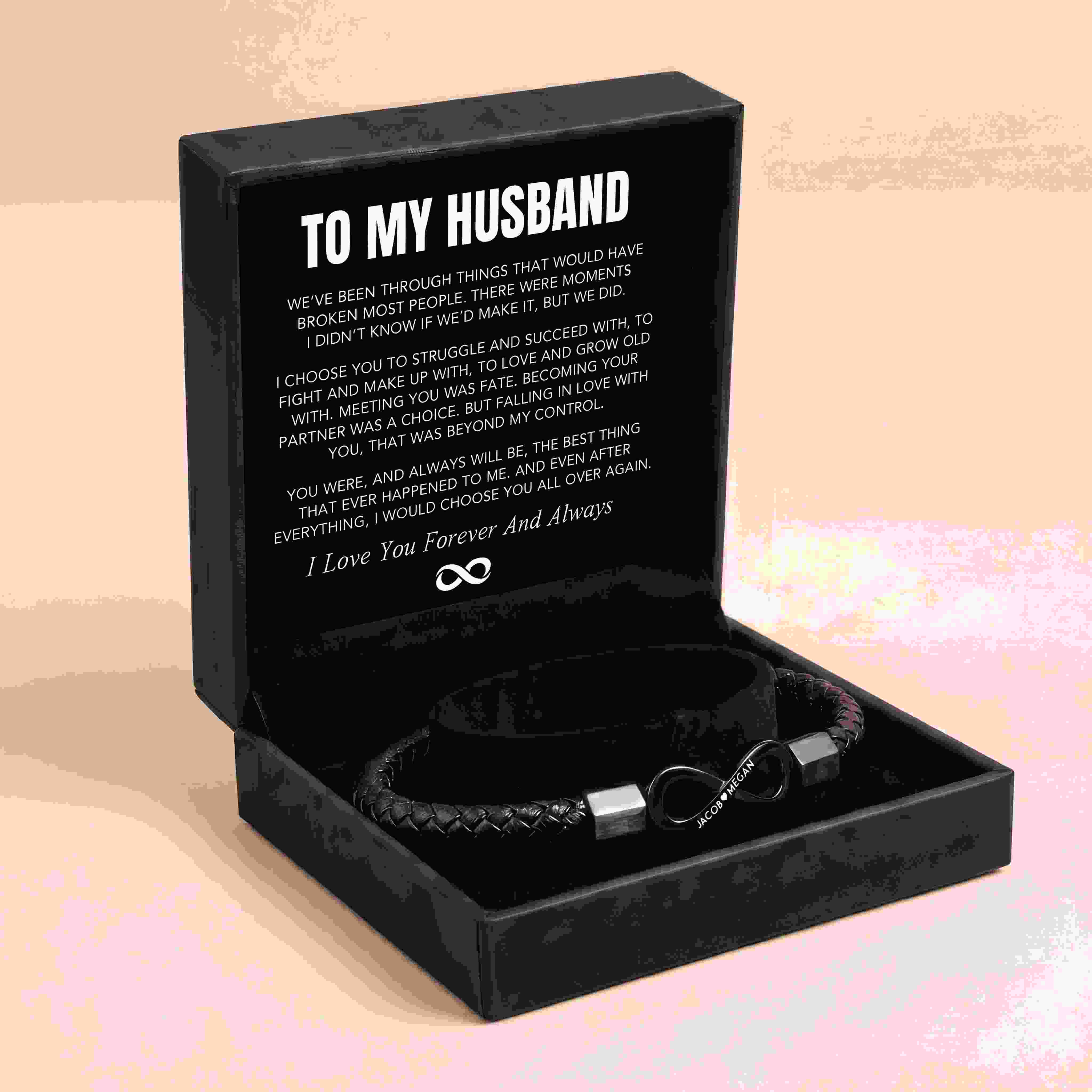 To My Husband Infinity Bracelet — Personalized Names Engraved Gift