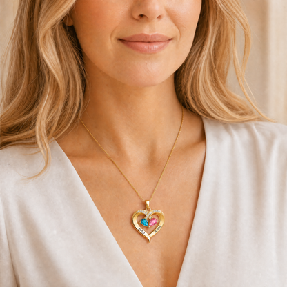 To My Wife – Birthstone Heart Necklace