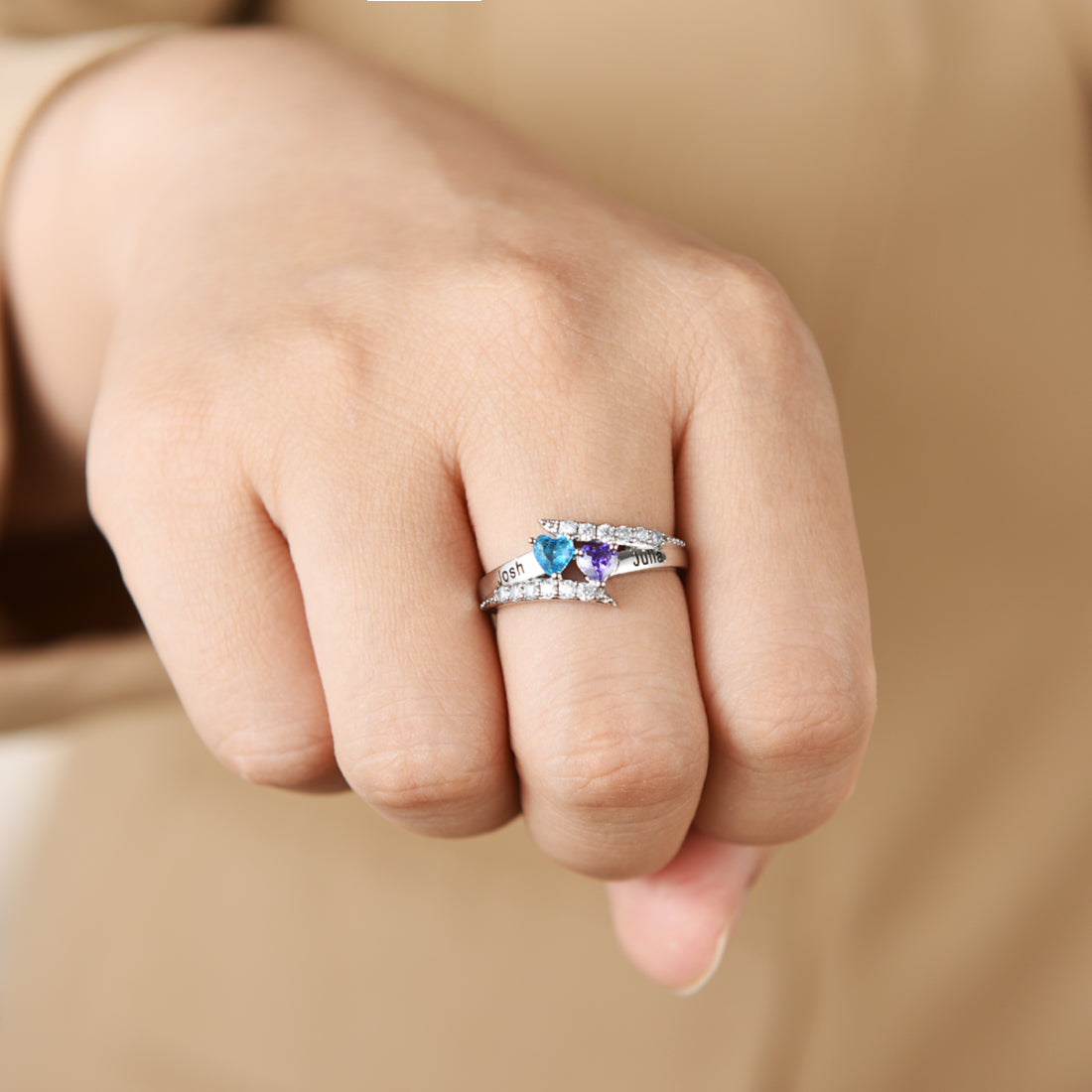 Personalized Birthstone Couples Ring