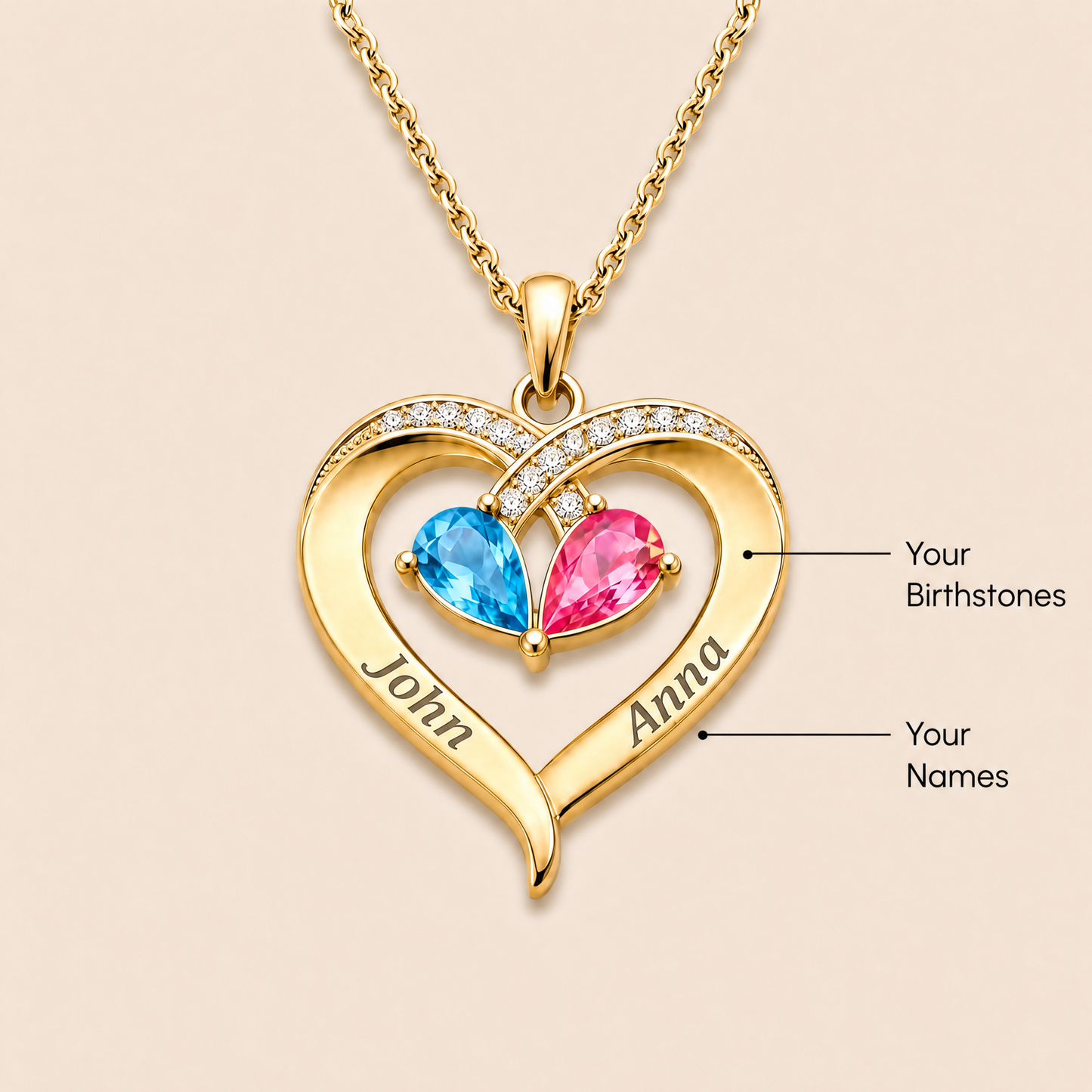 To My Wife – Birthstone Heart Necklace