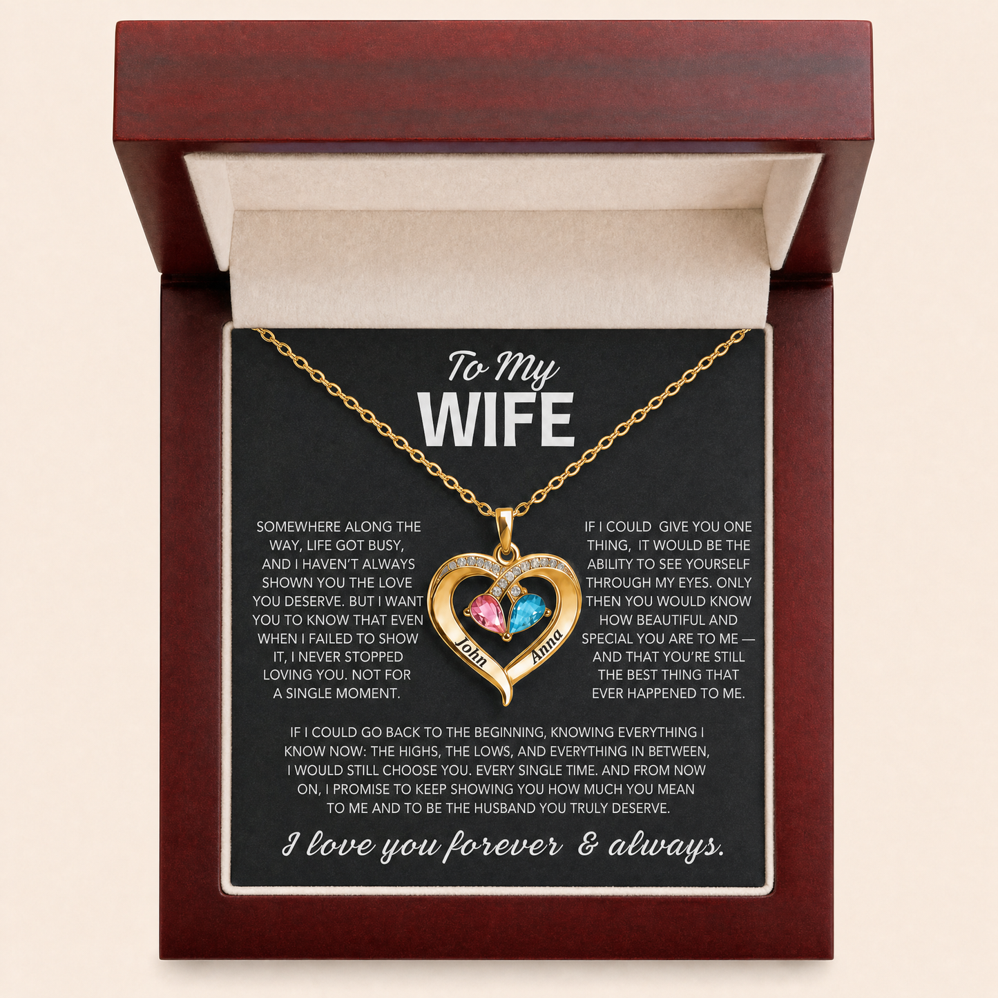 To My Wife – Birthstone Heart Necklace