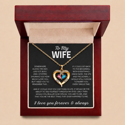 Para mi esposa: collar con corazón y piedra natal