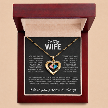 Para mi esposa: collar con corazón y piedra natal