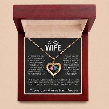 Para mi esposa: collar con corazón y piedra natal
