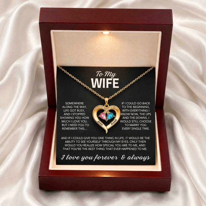 To My Wife – Birthstone Heart Necklace