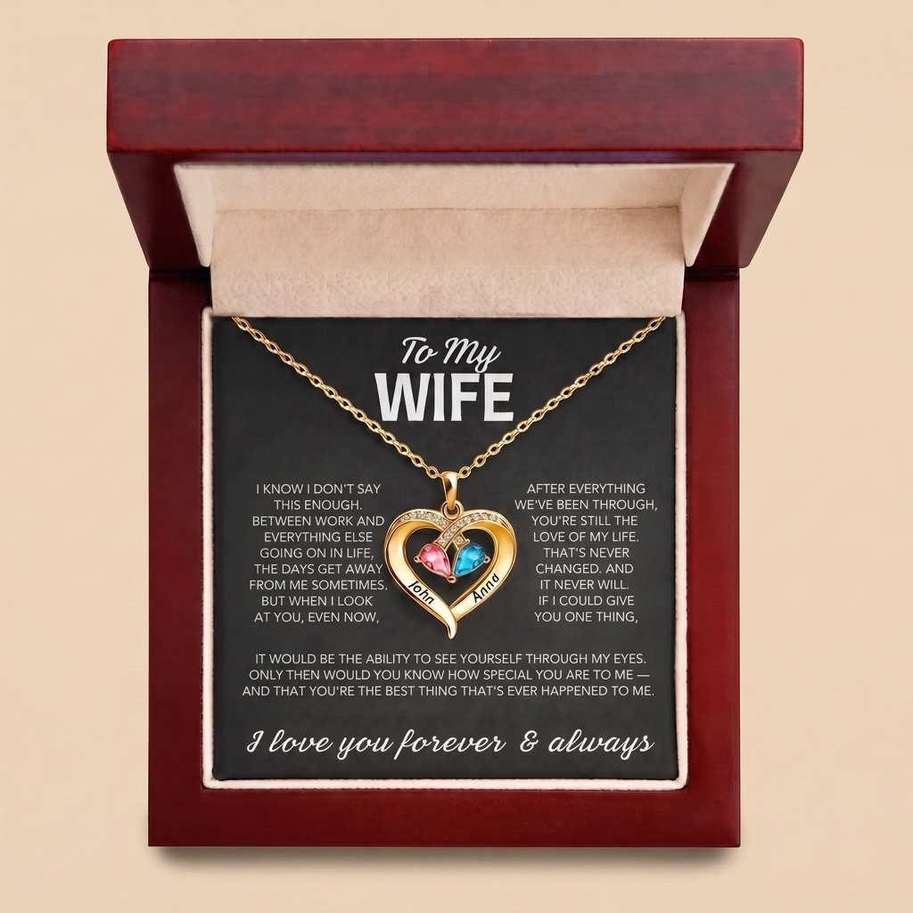 Para mi esposa: collar con corazón y piedra natal