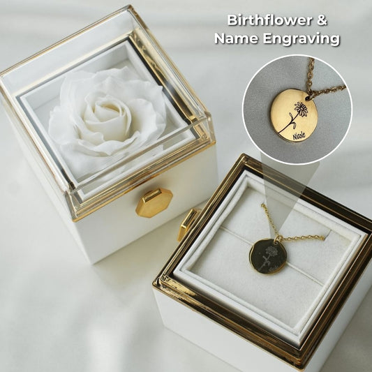 Personalized Birthflower Necklace with Forever Rose Box