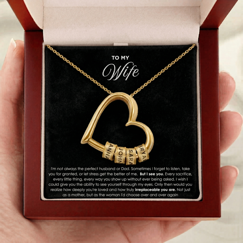 Gift box with heart necklace and message card