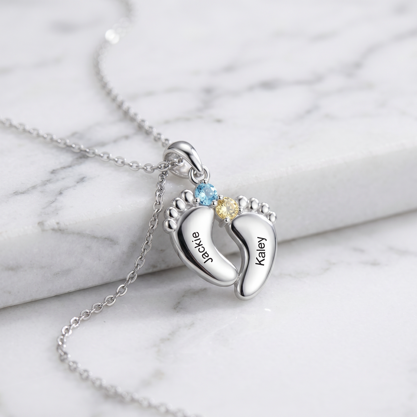 "Our Little Footprints" - Custom Name Baby Feet Necklace