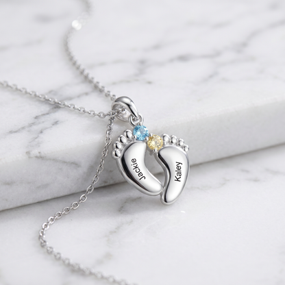 "Our Little Footprints" - Custom Name Baby Feet Necklace