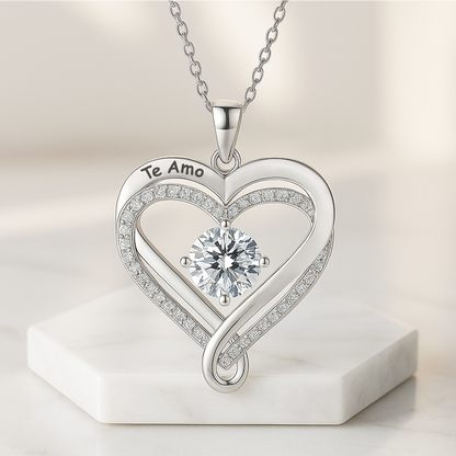 Collar de corazón grabado para esposa con caja LED